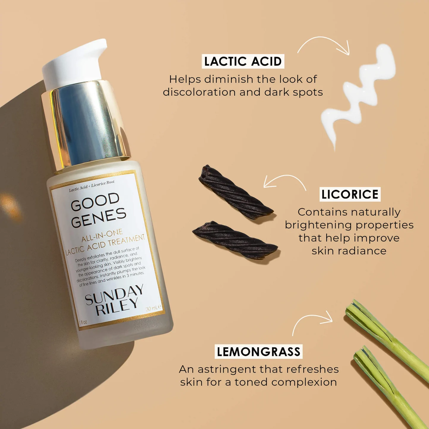 Photo of face product called good genes with the explanation of some ingredients.